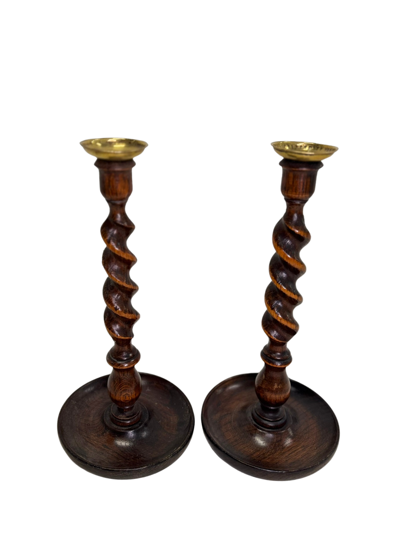 Pair of Antique English Barley Twist Candlelsticks