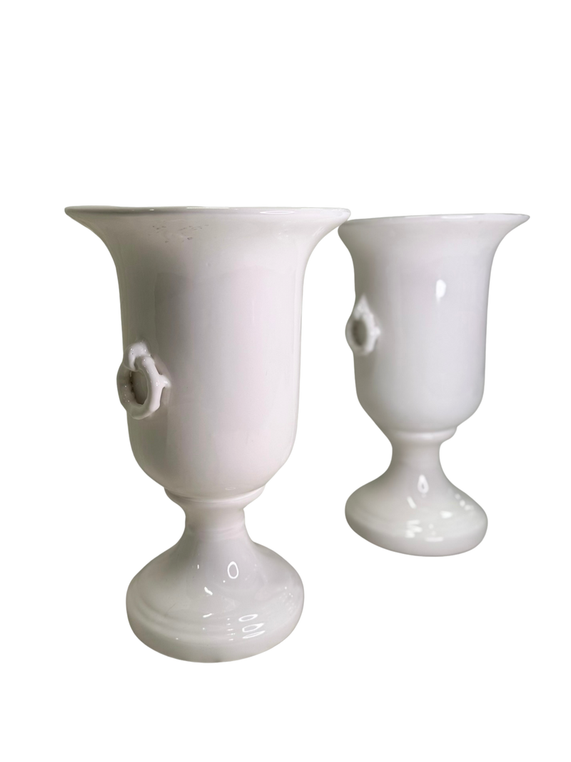 Pair of Large Chelsea House White Ring Urns