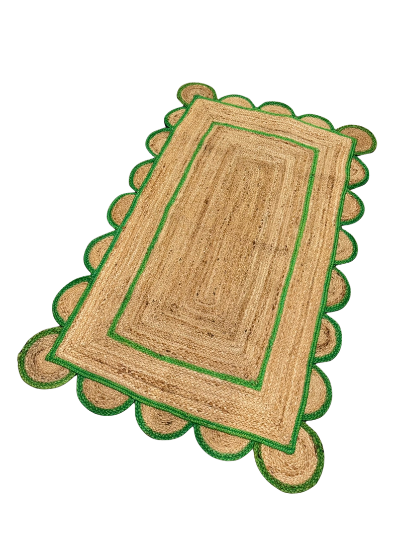 Green Scalloped Jute Rug