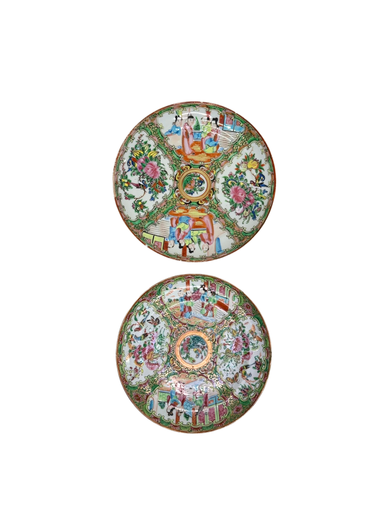 19th Century Chinese Export Rose Medallion Plates, Set of 2