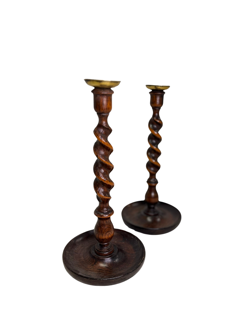 Pair of Antique English Barley Twist Candlelsticks