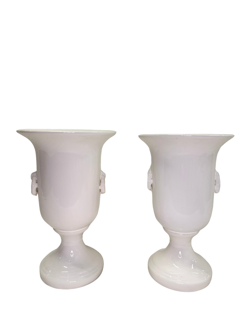 Pair of Large Chelsea House White Ring Urns