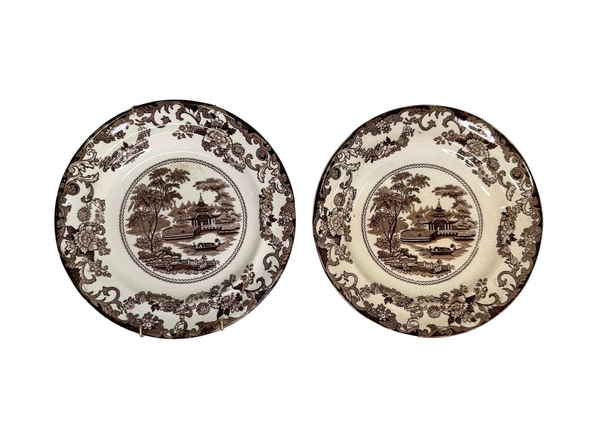 Set of 2 Antique Brown Staffordshire Plates