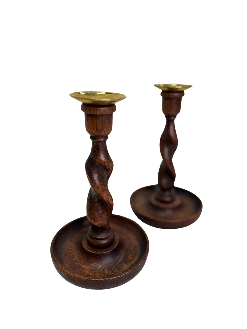 Pair of Antique English Barley Twist Candlelsticks