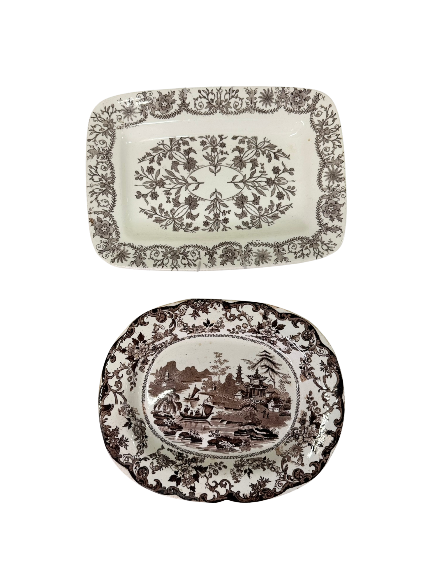 Set of Brown and White Platters